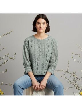 Piazza Del Tempio Cotton Eyelet Crochet Top Olive Green Size Large Italy